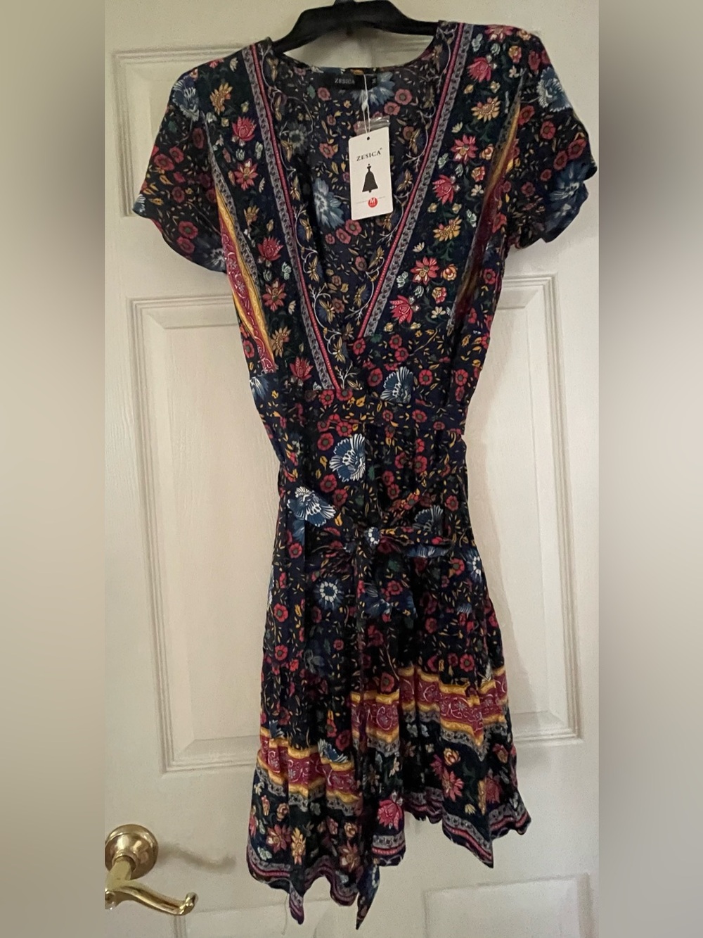 Zesica V-Neck Wrap-Around Women’s Dress - Navy Multi